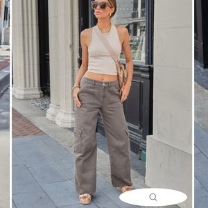 Vici Collection Something About Jane High Waisted Cargo Pants Dark Taupe Large